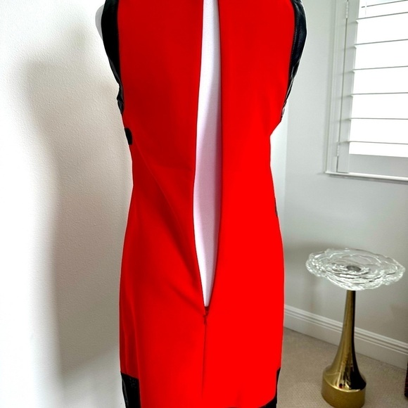 RINASCIENTO Red Dress with Black leather detailing & silver circle details - Picture 3 of 13
